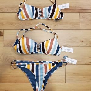 Colorful cheeky swim suit w/ M and L size tops